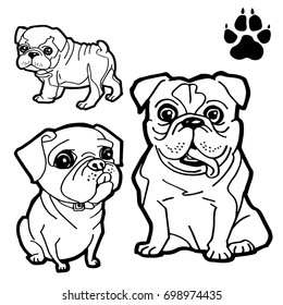 dog cartoon  and dog paw print  coloring book on white background vector
