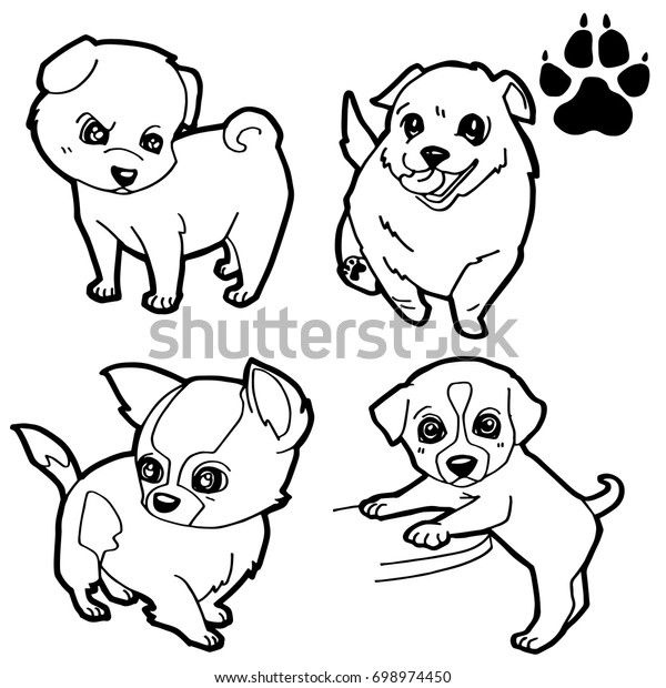 Dog Cartoon And Dog Paw Print Coloring Book On White Background Vector Dog cartoon and dog paw print coloring book on white background vector
