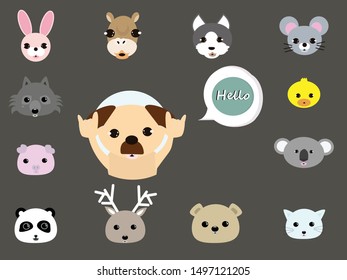 Dog cartoon say hello concept . Flat vector illustration for web page. 