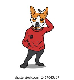 dog cartoon standing and scratching its head ,vecter illustration, isolated on the white background . 
