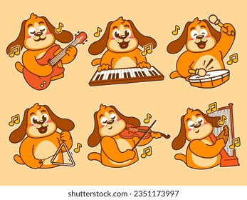 Dog Cartoon Sticker Playing music