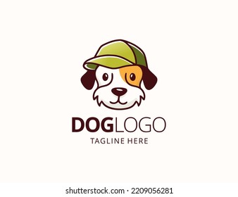 Dog cartoon wearing hat logo design