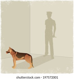 Dog casting shadow of guard in vector