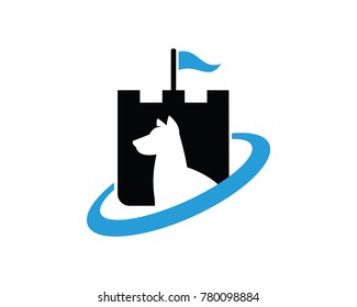 Dog & Castle Logo Template Design Vector, Emblem, Design Concept, Creative Symbol, Icon