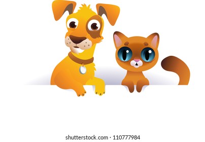 Dog and Cat above white banner