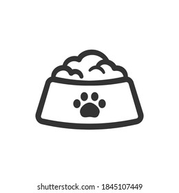 Dog, cat, animal or pet full food bowl of kibble cartoon illustration. Simple black and white outline flat vector illustration design.