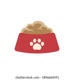 Dog, cat, animal or pet full of kibble red food bowl vector illustration. Simple clipart logo icon flat design.