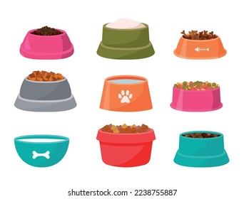 Ilustración vectorial de tazón de comida completa para perros, gatos, animales o mascotas. Diseño plano del icono del logotipo de clipart simple. Eps 10