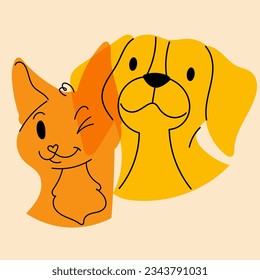 Dog and cat. Avatar, badge, poster, logo templates, print. Vector illustration in a minimalist style  with Riso print effect. Flat cartoon style