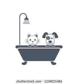 Dog And Cat Bath Illustration Vector