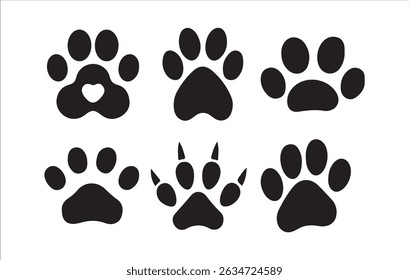 Dog, Cat, and Bear Paw Icon Set, Collection in Black, Victor illustration eps 10