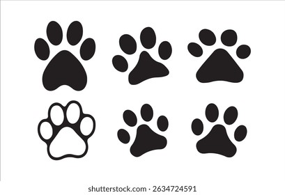Dog, Cat, and Bear Paw Icon Set, Collection in Black, Victor illustration eps 10