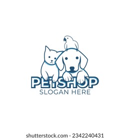 Dog, cat and bird logo in minimalist style, perfect for pet grooming business and pet shop.