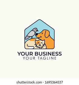 Dog Cat Bird Pet shop vector logo template