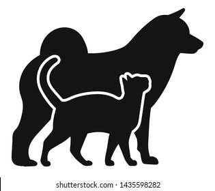 Dog and Cat. Black silhouette on white background. Vector illustration.