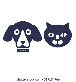 dog and cat black and white vector icons