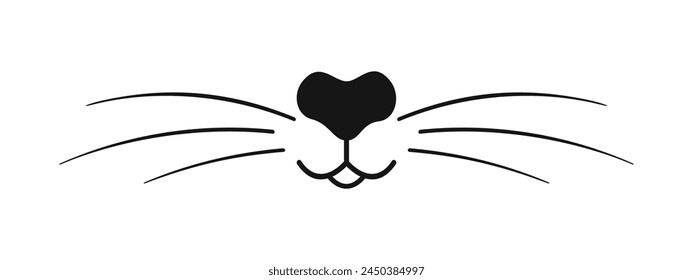 Nariz de perro, gato o conejito, boca y bigotes. Diseño de carteles para peluquería de mascotas y salón de baño o tienda de animales domésticos aislados sobre fondo blanco. Ilustración gráfica Vector.