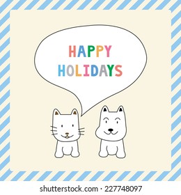 Dog and cat card on holiday for decoration.