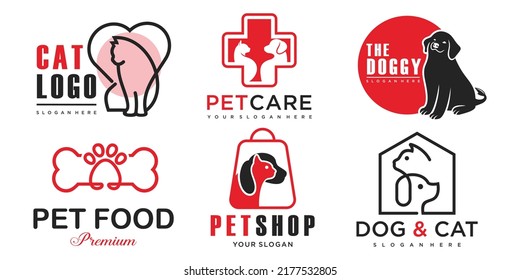 Dog And Cat Care Symbol icon set Logo design. Vector Illustration.