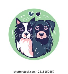 dog and cat cartoon logo, friendship forever, dog and cat love. cute vector