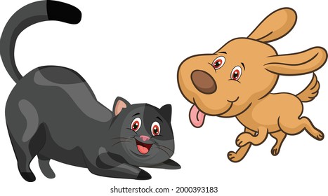 Dog Cat cartoon vector art and illustration