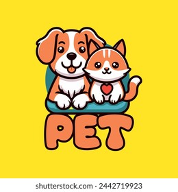 dog and cat cartoon vet clinic logo, pet shop emblem design, vector