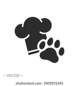 dog or cat chef icon, pet food, chef cap with animal paw, thin line symbol - editable stroke vector illustration