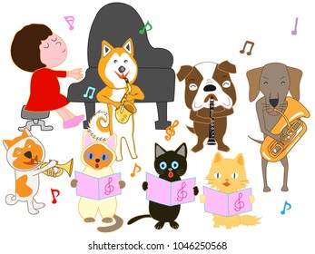 Dog Cat Concert Children Pets Singing Stock Vector (Royalty Free ...