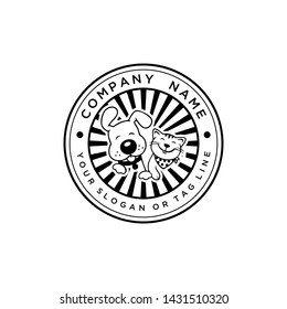 dog cat design logo with a vintage style that is great for a variety of businesses