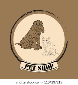 Dog and Cat especial for pet shop. Vector Illustration Pet Shop. Pet Food. Veterinary clinic .