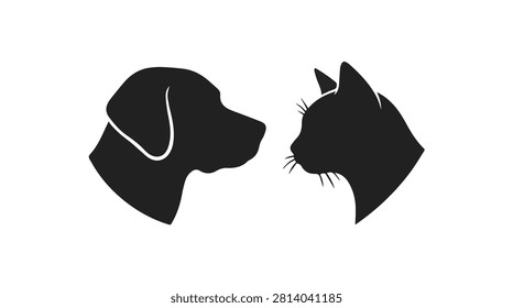 Dog and cat faces in profile with vibrant colors and bold shapes highlighting pet companionship and animal friendship for animal care and love themes