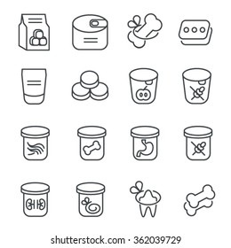 Dog And Cat Feeding As Line Icons, Set One / There Are Some Types Of Food And Snacks For Dogs And Cats
