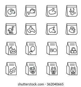 Dog and cat feeding as line icons, set two / There are some types of food for dogs and cats
