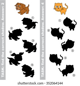 Dog and cat. Find true correct shadow.