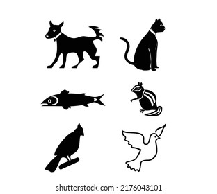 dog cat fish bird icon set 