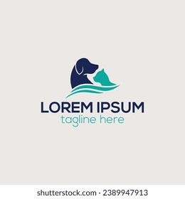 Dog and cat flat logo design isolated vector template
