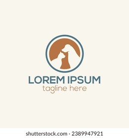 Dog and cat flat logo design isolated vector template
