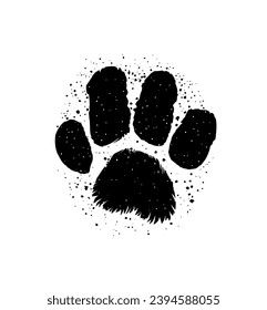 Hunde Katzen Fluffy Fußweg Symbol.Welpe kitty Haustier Fußabdruck Schablonenziehzeichen.Schwarze Hundekuchen Pfoten Pfosten Pfosten Graunge Silhouette.I liebe Hunde.T Shirt Druck .Sticker. Veröffentlichung. Tattoo. DIY. Logo