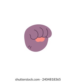 Dog or cat fluffy paw, clenched fist. Cute animal foot. Funny pussycat sticker, feline leg. Cartoon vector illustration isolated on white background