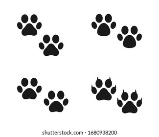 Dibujo vectorial de huellas de perros o gatos, impresión de pata de animales aislada en fondo blanco