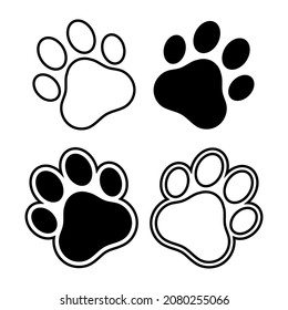 Dog and cat footprint vector icon set. Footprint pet. Paw prints. Black silhouette paw.