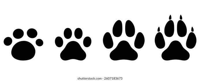 Dog and cat footprints illustration set, simple vector icons