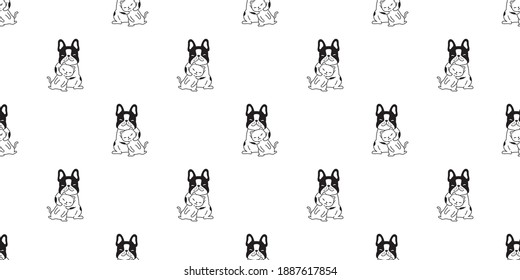 dog cat french bulldog seamless pattern vector kitten calico cartoon tile background repeat wallpaper scarf isolated illustration design