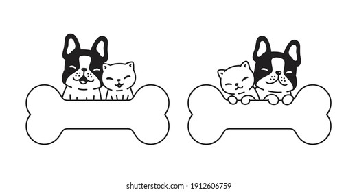dog cat french bulldog vector icon bone logo kitten calico pet cartoon character symbol illustration doodle design