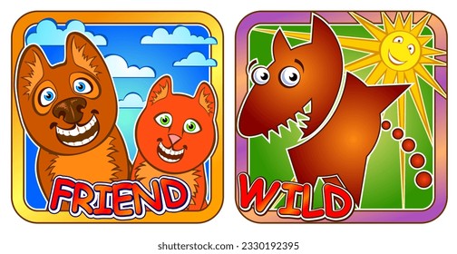 Dog and cat, Friend, Flat style, Vector illustration