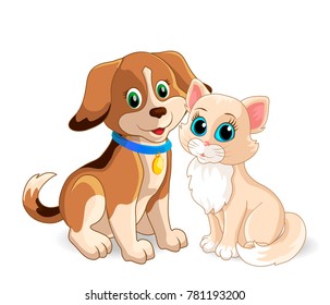 dog cat friends sitting dog collar Pets Beagle