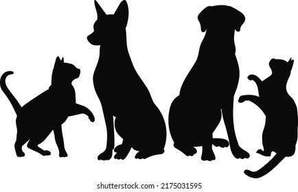 dog and cat friendship silhouette, isolated, vector