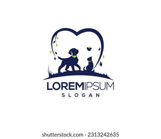 dog and cat, fur, happy, illustration, kitten, kitty, logo, love, paw, pet, puppy, shop, sitting, small, vector, veterinarian, veterinary, pet logo, pet care, pet love 
