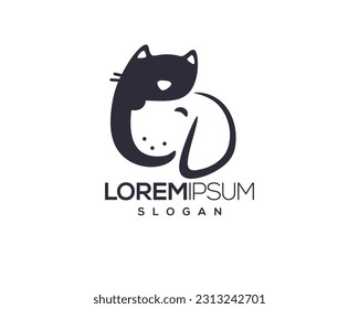 dog and cat, fur, happy, illustration, kitten, kitty, logo, love, paw, pet, puppy, shop, sitting, small, vector, veterinarian, veterinary, pet logo, pet care, pet love 
