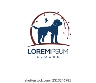 dog and cat, fur, happy, illustration, kitten, kitty, logo, love, paw, pet, puppy, shop, sitting, small, vector, veterinarian, veterinary, pet logo, pet care, pet love 
